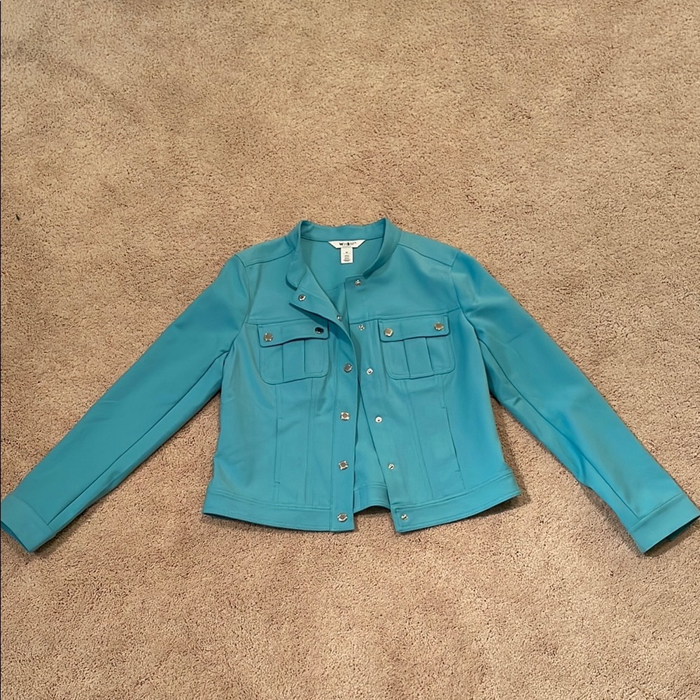 Women's Turquoise Jacket by Whote House Black Market, size medium
